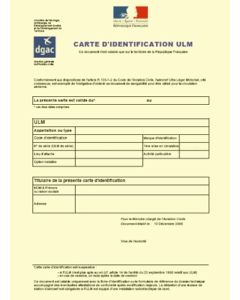 Délivrance initiale de la carte d'identification ULM